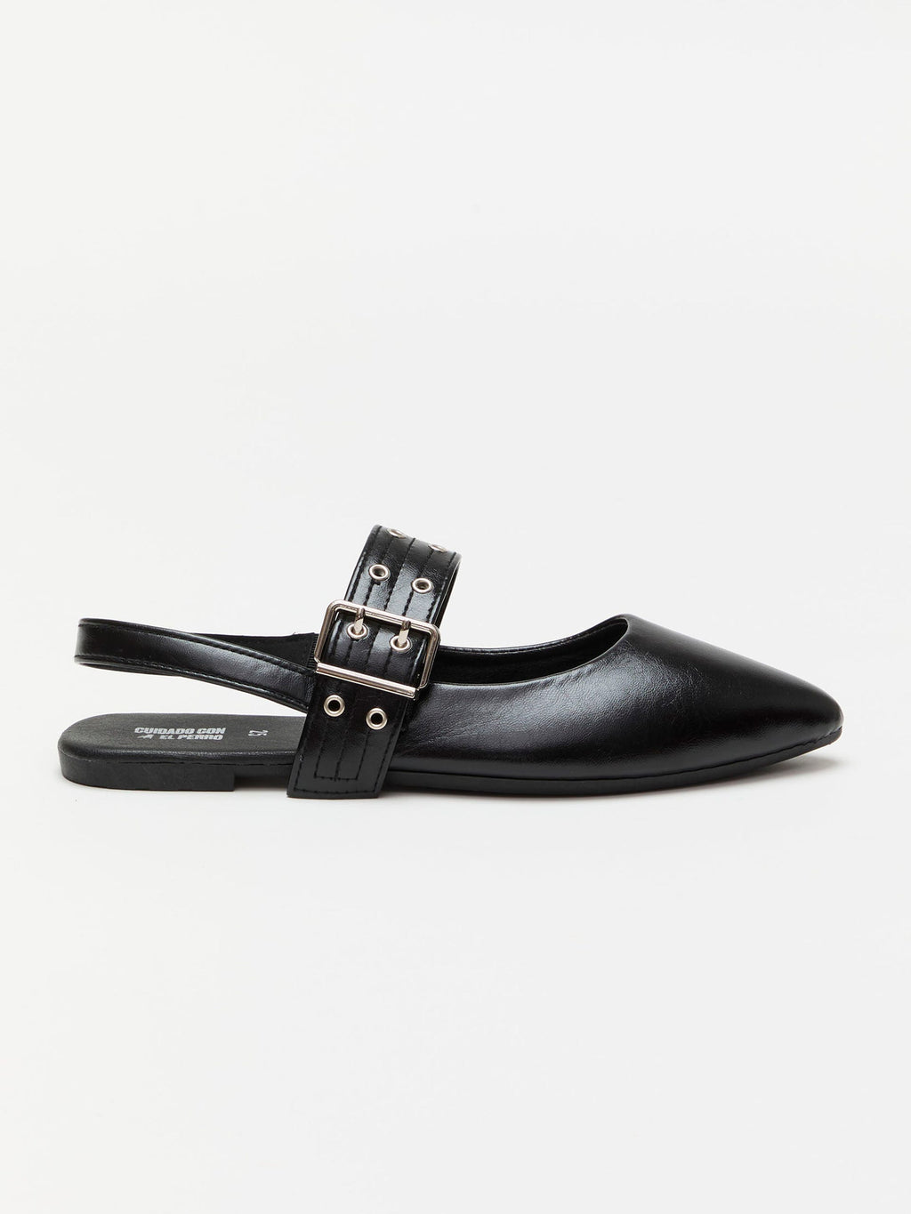 Bailarina Negra Destalonada con Broche para Mujer