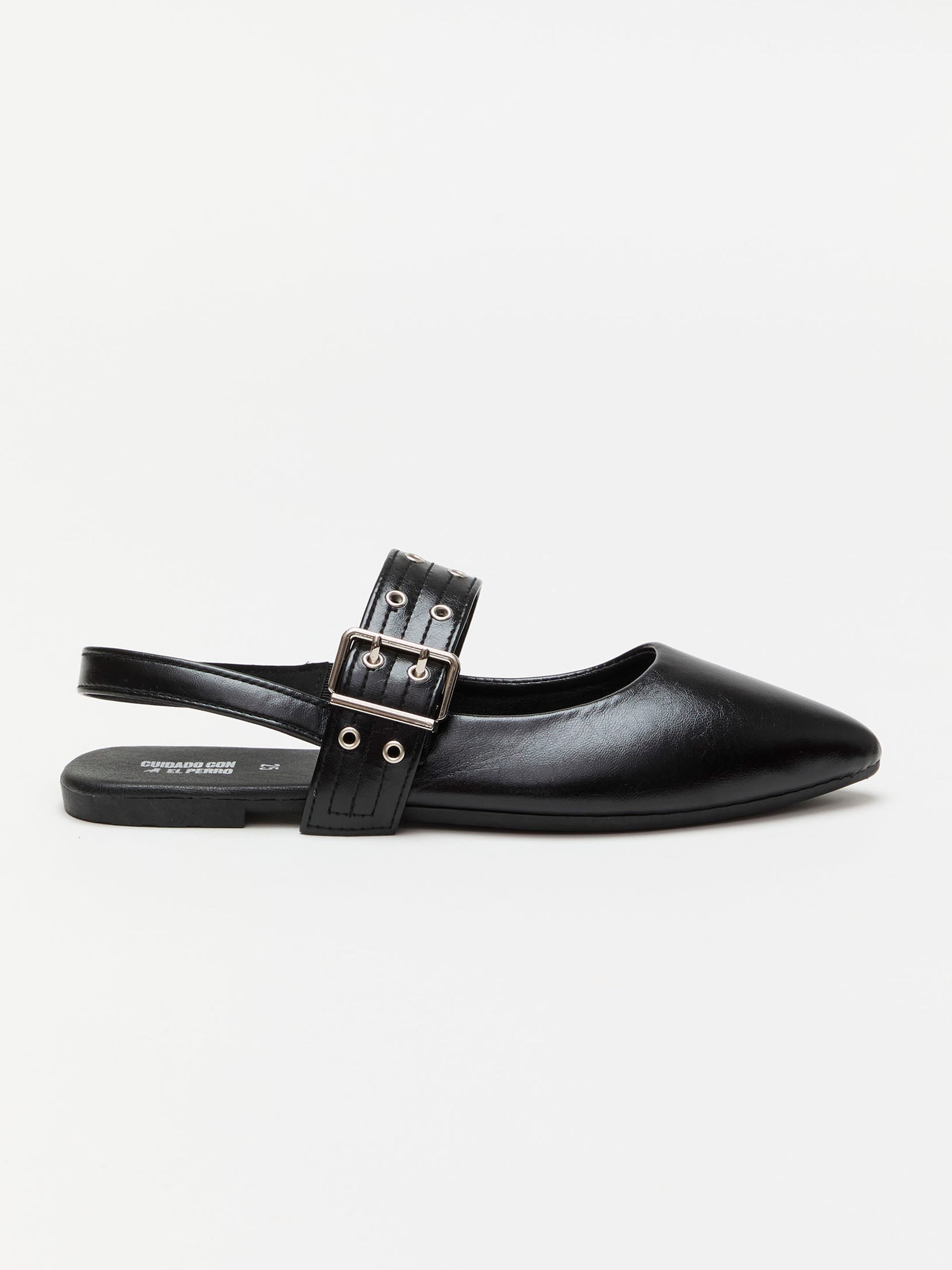 Bailarina Negra Destalonada con Broche para Mujer